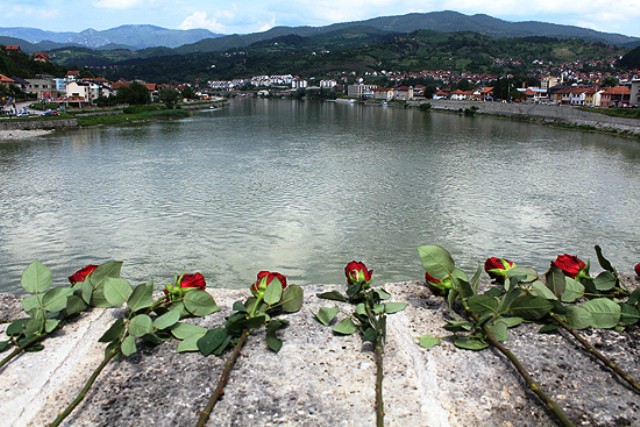 یادبود شهدای جنگ بوسنی با شاخه‌های گل + عکس