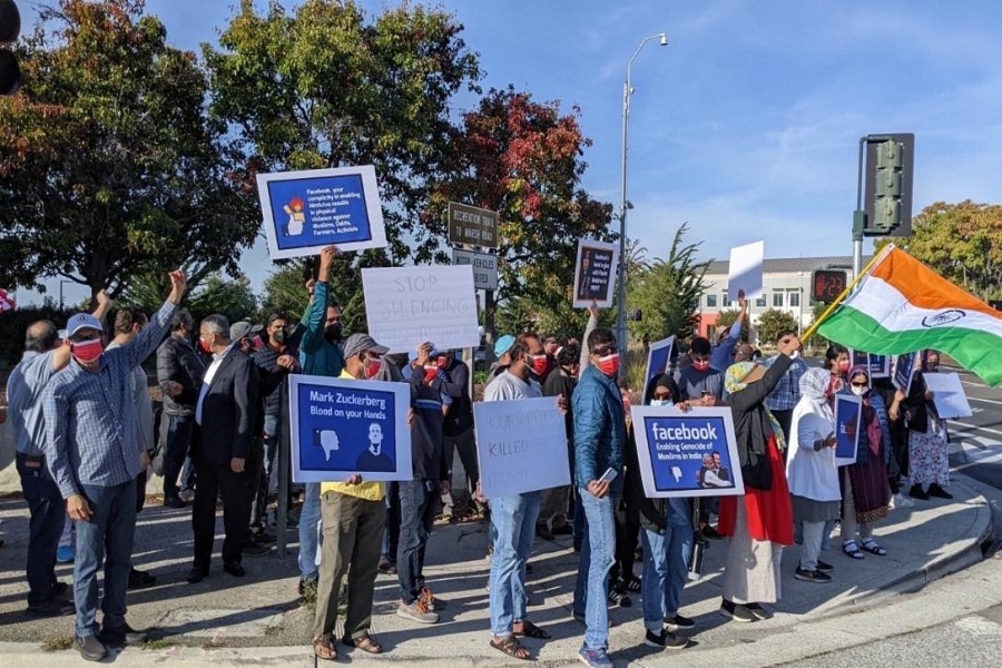 People protesting Facebook policies in US