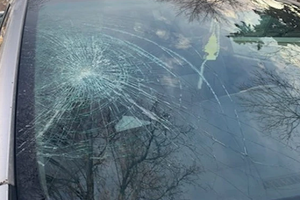 Vehicle damaged in an alleged hate-motivated attack outside an Edmonton mosque on Jan. 1,