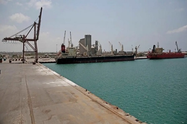 Oil tanker ship sitting idle while docked at the port of Hudaydah, Yemen