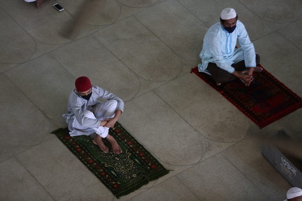 Worshippers at a mosque in Bangladesh