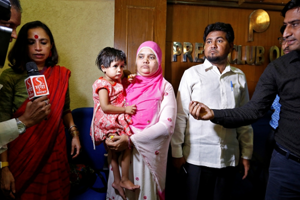 Bilkis Bano, her daughter Aksha, and husband Yakub Rasool in New Delhi in 2017