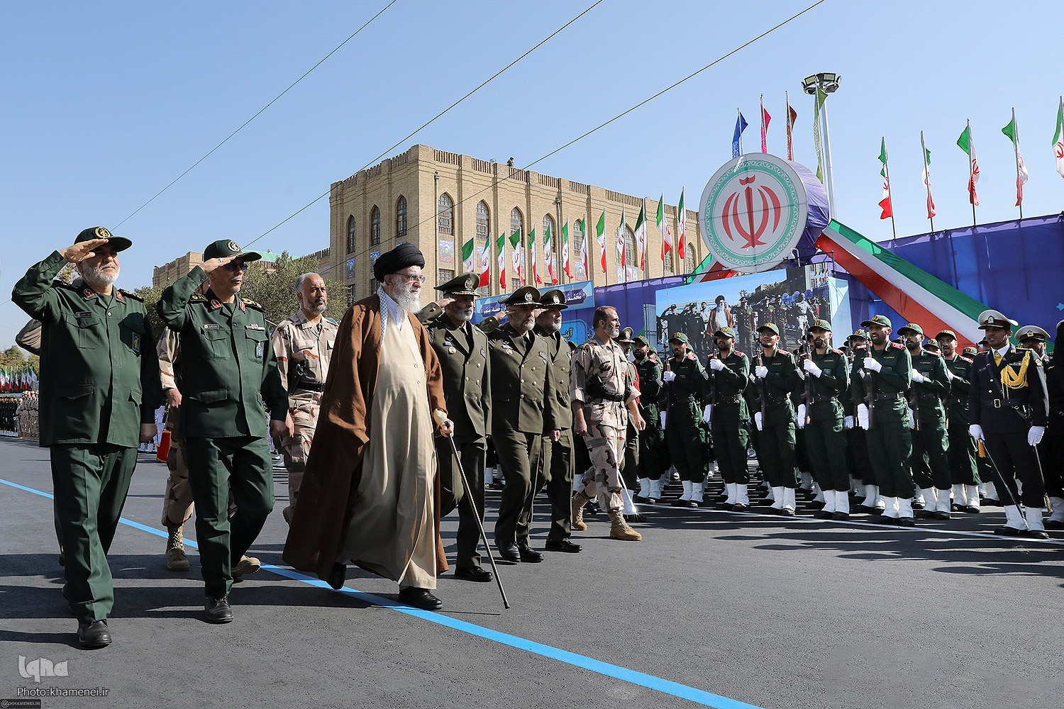 Leader of the Islamic Revolution Ayatollah Seyed Ali Khamenei attends a joint graduation ceremony of the cadets of the armed forces at the Imam Ali Army Officer University in Tehran