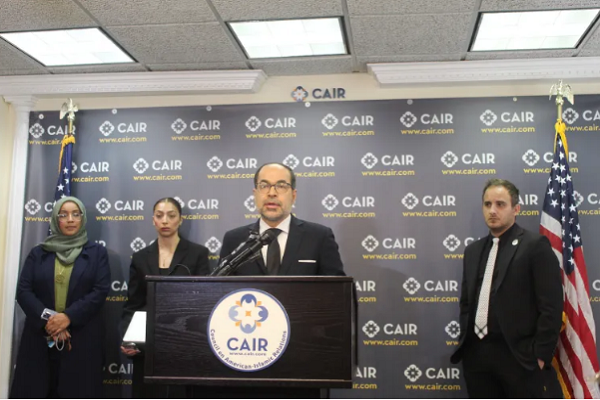 CAIR executive director Nihad Awad speaks at news conference in Washington, DC, on October 13