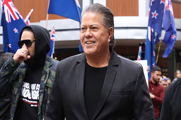 Destiny Church leader Brian Tamaki, center, during an anti-government march in Wellington in August last year