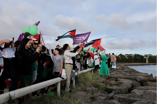 People rally in support of Palestine in a Sydney port