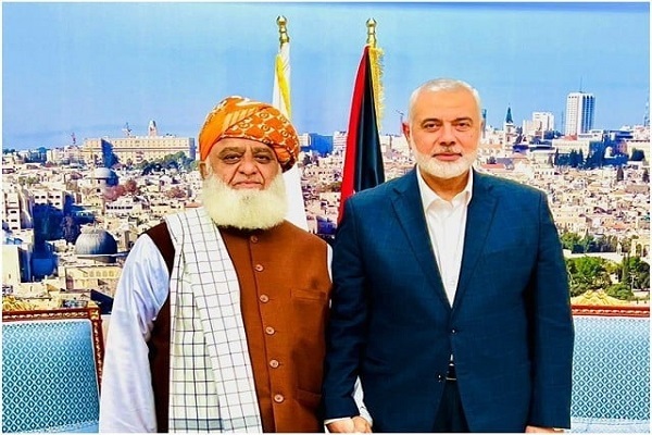 Hamas chief Ismail Haniyeh and Pakistan’s Jamiat Ulema-e-Islam-Fazl (JUI-F) chief Maulana Fazlur Rehman