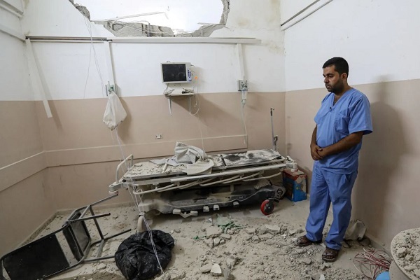 Damaged Rantisi Specialist Hospital in aftermath of Israeli attack in early Nov