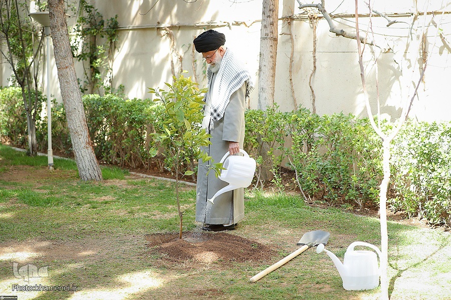 Ayatollah Khamenei plants sapling to mark National Tree Planting Day on March 6, 2023.