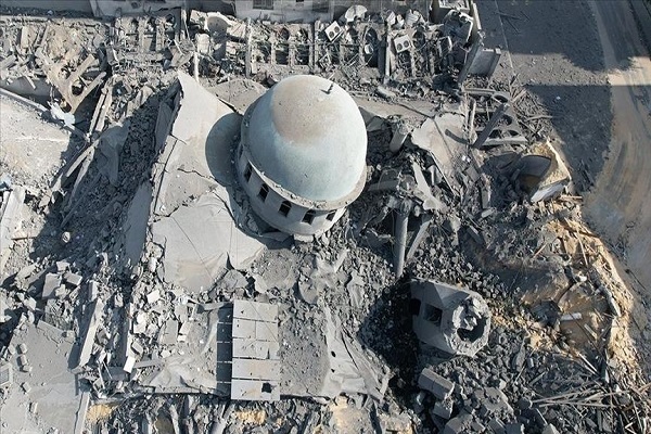A mosque destroyed in Israeli attacks on Gaza
