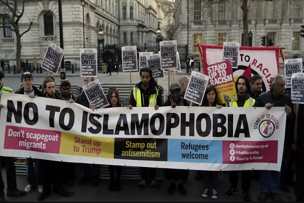 A rally against Islamophobia in Europe