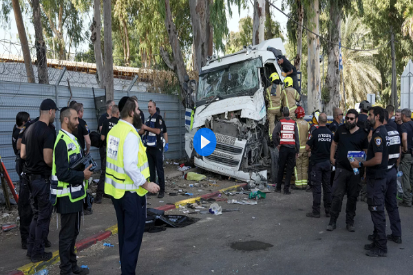 A truck driver rammed his vehicle into a crowd of people at a bus stop in Tel Aviv on October 27, 2024