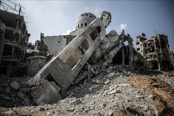 A mosque destroyed in Israeli attacks on Gaza