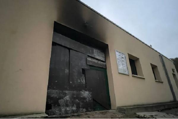 The Assounna mosque's entrance in the northern French city of Amiens was set on fire on Oct. 29, 2024.