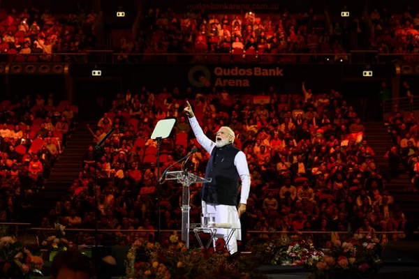 India's Prime Minister Narendra Modi speaking during a rally in Sydney, Australia, on May 23, 2023