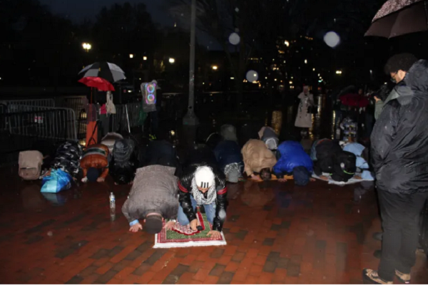 Muslim Americans pray outside the White House during a Ramadan protest against Joe Biden's support for Israel's war on Gaza on April 2, 2024