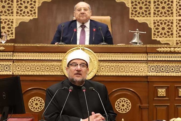 Egypt’s Awqaf Minister Mohamed Mukhtar Gomaa addressing the parliament on Monday, May 27