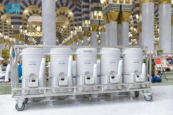 Zamzam water containers at the Prophet’s Mosque in Medina