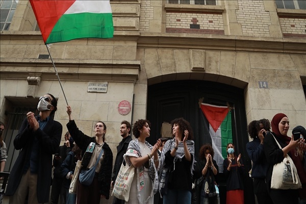 Pro-Palestine protesters at Sorbonne University in Paris