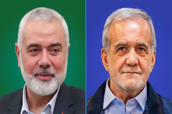 Iranian President-Elect Masoud Pezeshkian and Hamas’ Political Bureau Chief Ismail Haniyeh