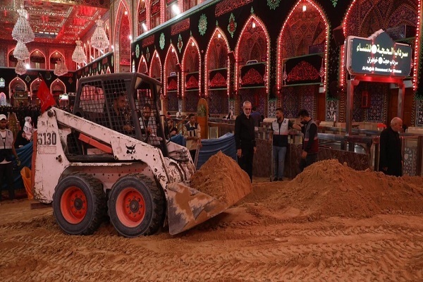 Courtyards of Imam Hussein (AS) holy shrine being prepared for the annual ritual of Rakdha Tuwairaj.