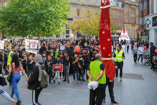 The 31st annual procession of Leicester Shia Muslims wearing black to commemorate the martyrdom of Imam Hussein (AS) in 2019