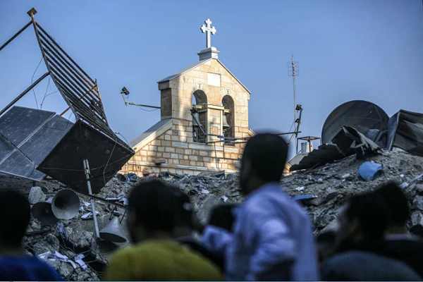 A church destroyed in Israeli attacks on Gaza