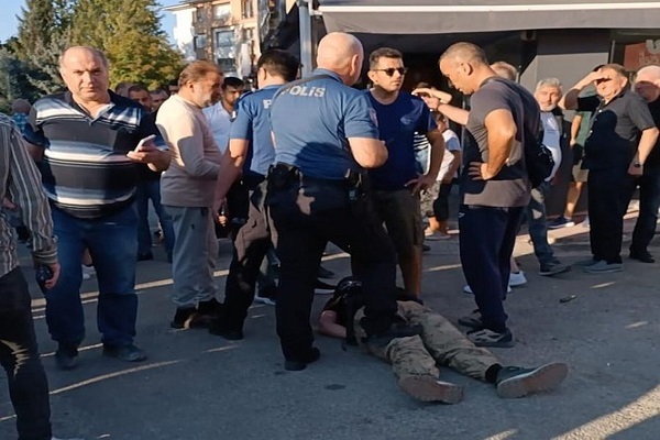 A masked man wearing a helmet and bulletproof vest stabbed people at a mosque in Turkey’s Eskisehir on August 12, 2024, before being detained by police.