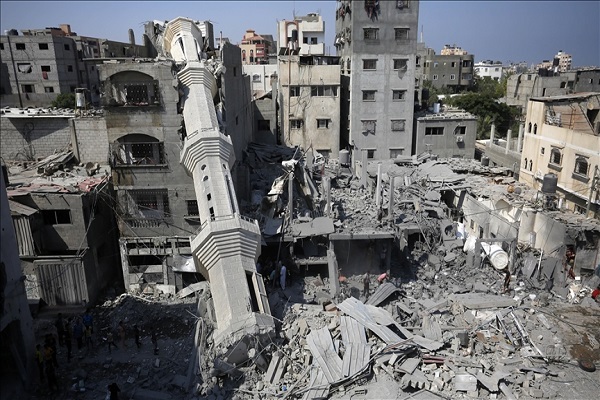 A mosque destroyed in Israeli attacks on Gaza