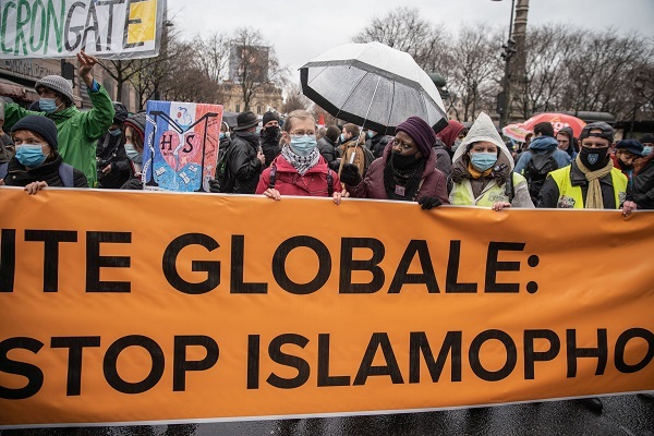 A rally against Islamophobia in Europe