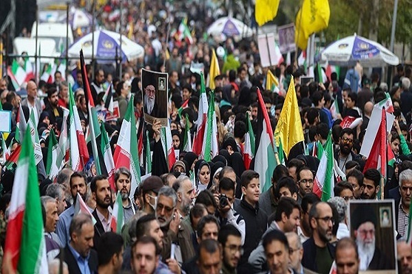 A rally held in Iran in support of the Palestinian people.