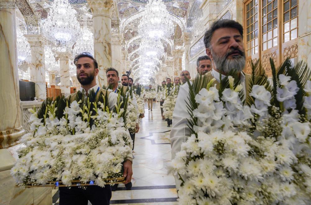 The holy shrine of Imam Ali (AS) in Najaf, Iraq, has been decorated with flowers on the occasion of the birth anniversary of Hazrat Fatima Zahra (AS).