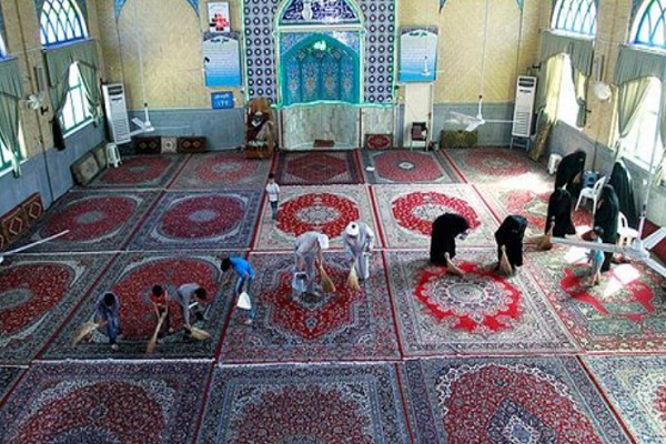 People clean mosques to preprare for the holy month of Ramadan.