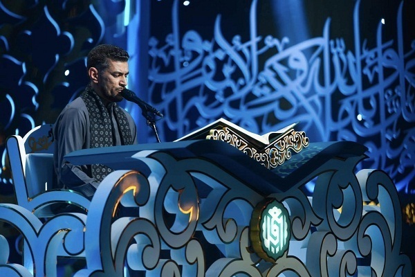 Iranian qari Rahim Sharifi performing in the second edition of Al-Ameed International Quran Recitation Competition in Karbala, Iraq (Ramadan 2025)