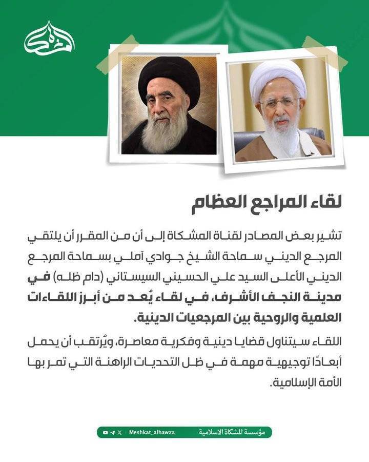Senior Iranian Cleric, Iraq’s Ayatollah Sistani Meet in Najaf