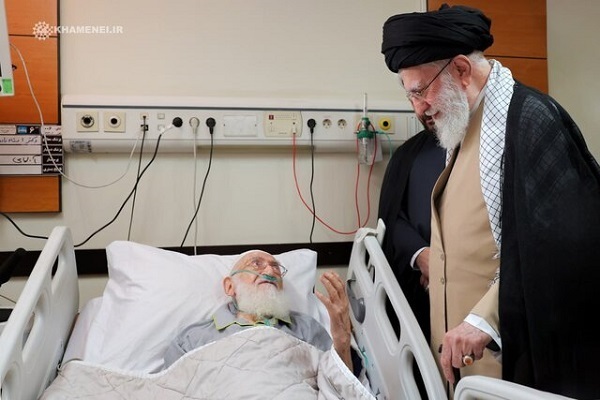 Leader of the Islamic Revolution Ayatollah Seyed Ali Khamenei paid a visit to Ayatollah Hossein Ali Nouri Hamedani at a hospital in Tehran on May 5, 2025.