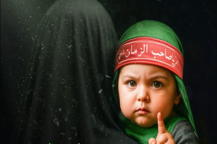 A mother and baby taking part in a Hussein Infants gathering in Iran.