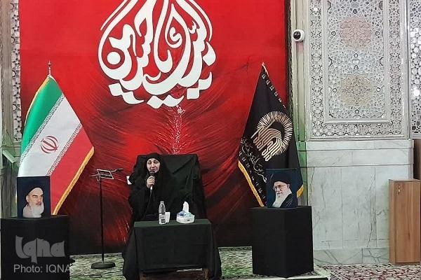 Taghreed Mohammad Jouni, a professor at the Women’s Seminary from Lebanon, addressed a forum titled Ma Ra’aytu Illa Jamila (I saw nothing but beauty) held at the holy shrine of Imam Reza (AS) in Mashhad, northeast Iran, on July 10, 2025.