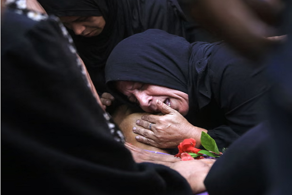 A Palestinian woman mourning the death of her son killed by Israeli forces in Gaza