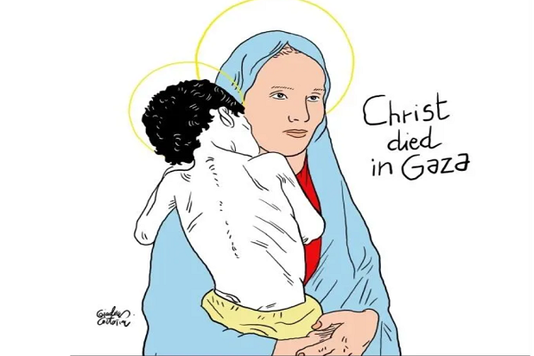 A painting by Italian artist Gianluca Costantini of a Palestinian child, Muhammad Zakaria, who died of starvation in the Gaza Strip.