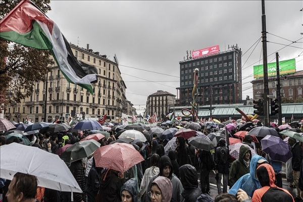 Italians holding a rally in protest at the Israeli atrocities in Gaza.