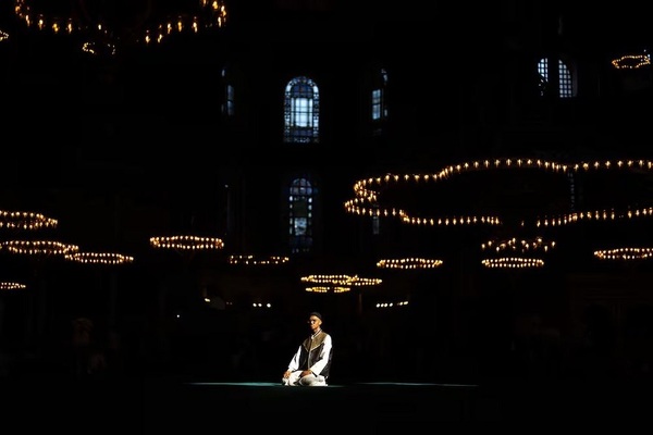 A Muslim worshipper in the Byzantine-era Hagia Sophia Grand Mosque, during the first day of Eid Al Adha in Istanbul. AP
