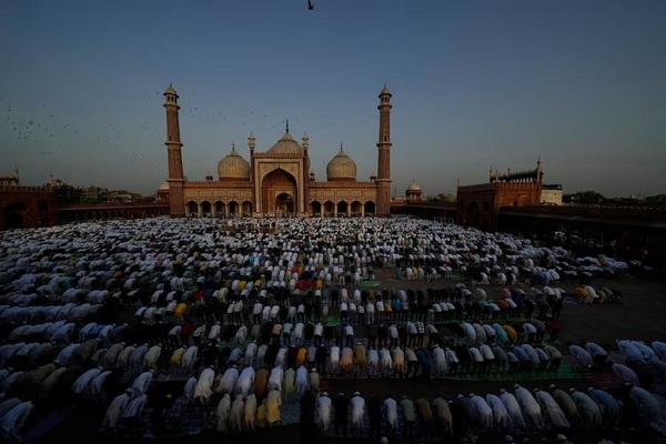 Eid Al Adha prayers at the Jama Masjid, in India's capital New Delhi. AP