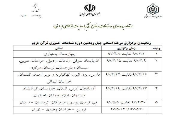 پنج‌شنبه یا جمعه//////اعلام زمانبندی مرحله استانی مسابقات سراسری قرآن / برگزاری رقابت‌های استان تهران در مردادماه