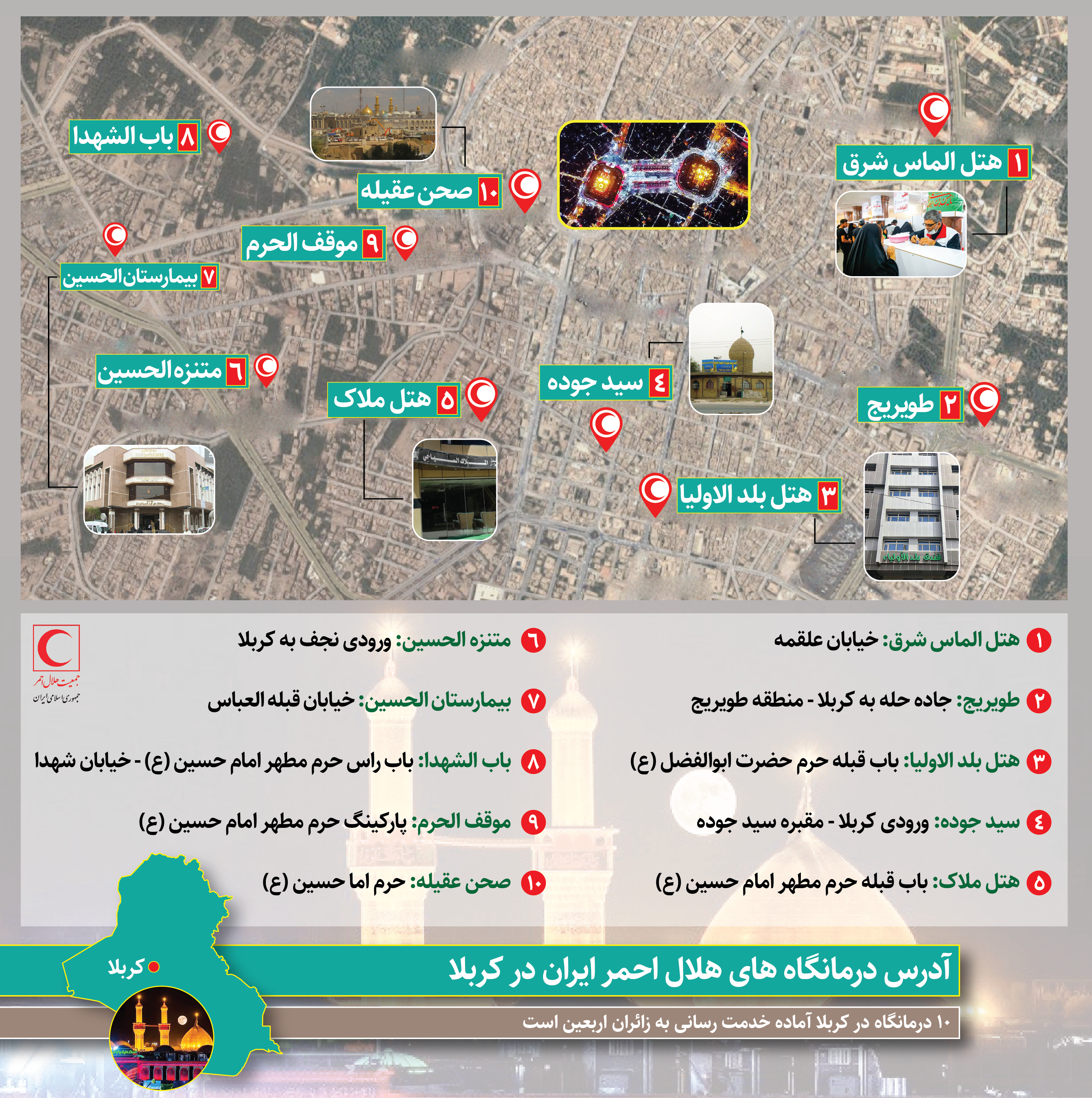 آدرس و نشانی درمانگاه&zwnj;های ایران در کربلا