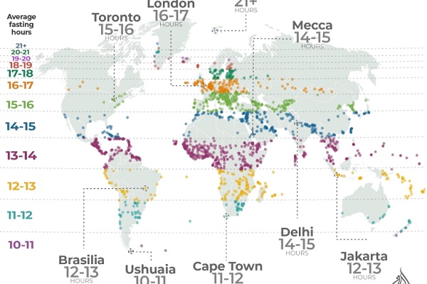 کوتاهترین و بلندترین ساعات روزه‌داری در کشورهای جهان / اماده