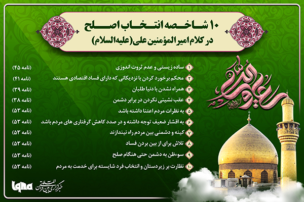 در حال تکمیل/ اینفوگرافیک | 10 شاخصه انتخاب اصلح در کلام امیرالمومنین (ع)