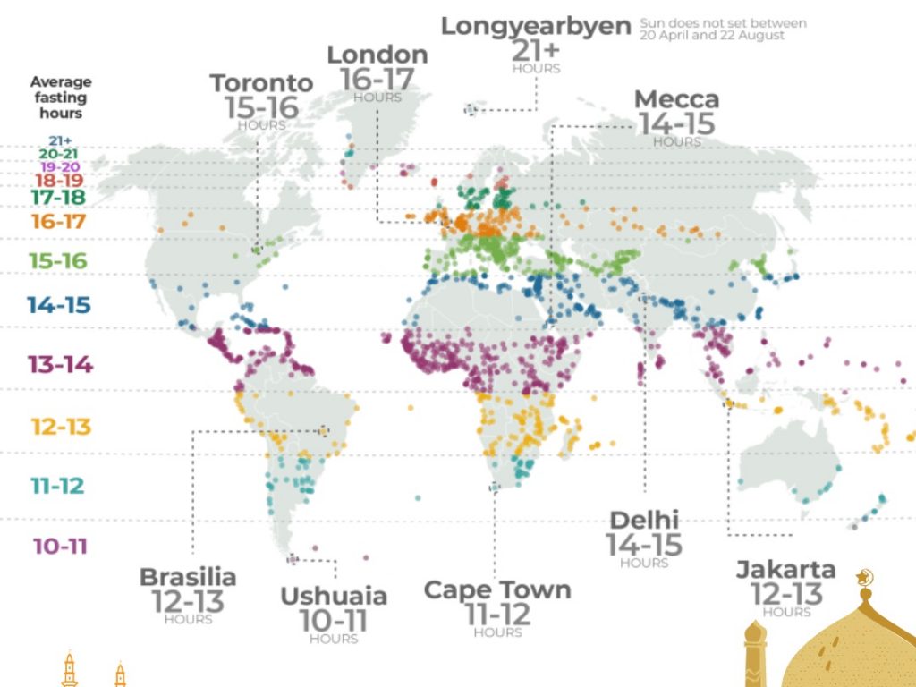کوتاه‌ترین و بلندترین ساعات روزه داری در رمضان 2022