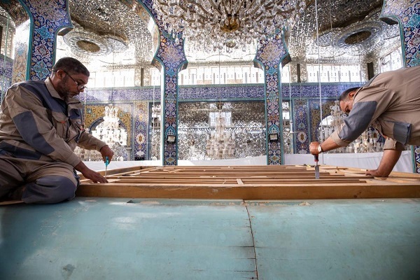 تداوم عملیات برچیدن ضریح قدیمی حضرت زینب (ع)+ عکس