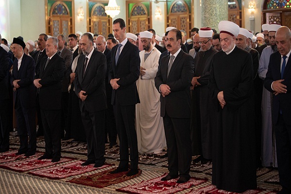 حضور بشار اسد در نماز عید فطر دمشق + عکس 